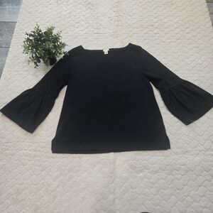 J. Crew Factory Black Bell-Sleeve Beteau Knit Career Blouse, Size Large